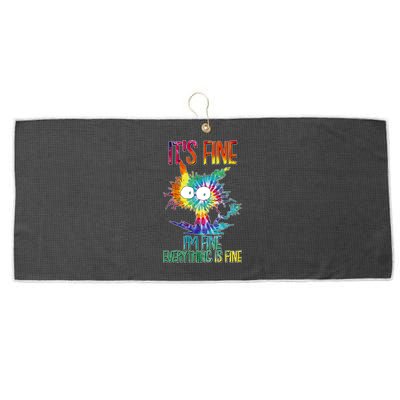 Funny It's Fine I'm Fine Everything Is Fine Tie Dye Cat Large Microfiber Waffle Golf Towel