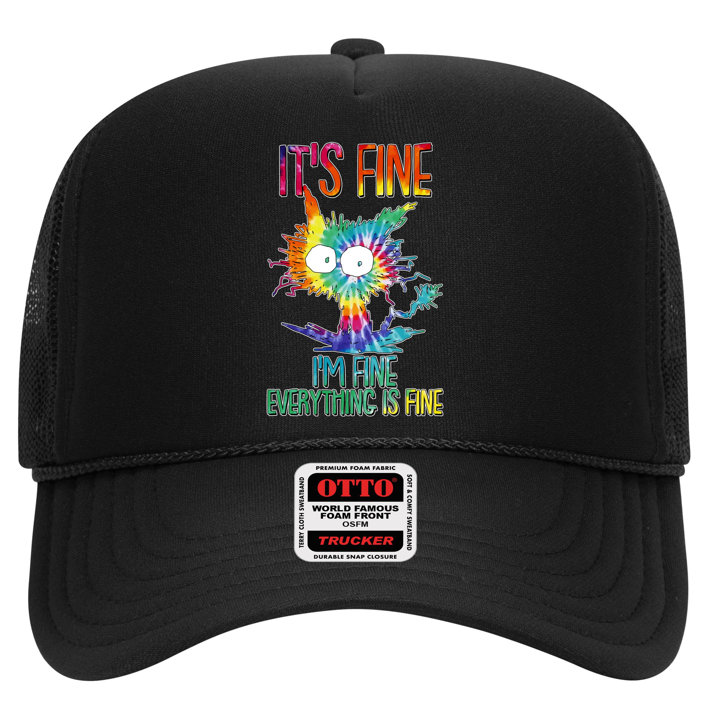 Funny It's Fine I'm Fine Everything Is Fine Tie Dye Cat Hat
