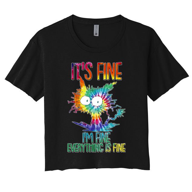 Funny It's Fine I'm Fine Everything Is Fine Tie Dye Cat Crop Top
