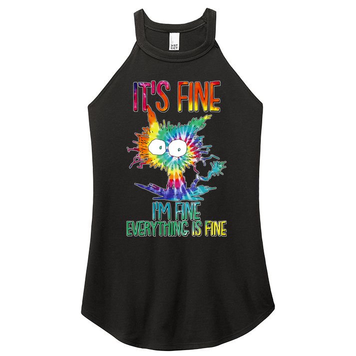 Funny It's Fine I'm Fine Everything Is Fine Tie Dye Cat Women's Perfect Tri Rocker Tank