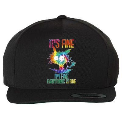 Funny It's Fine I'm Fine Everything Is Fine Tie Dye Cat Wool Snapback Cap