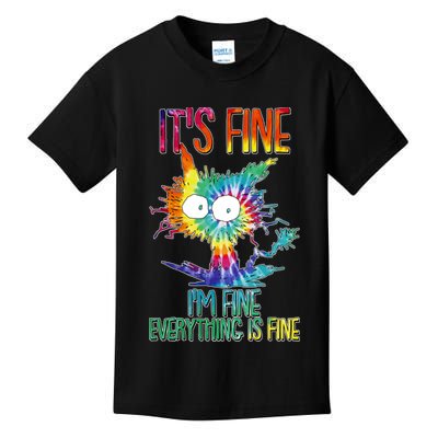 Funny It's Fine I'm Fine Everything Is Fine Tie Dye Cat Kids T-Shirt