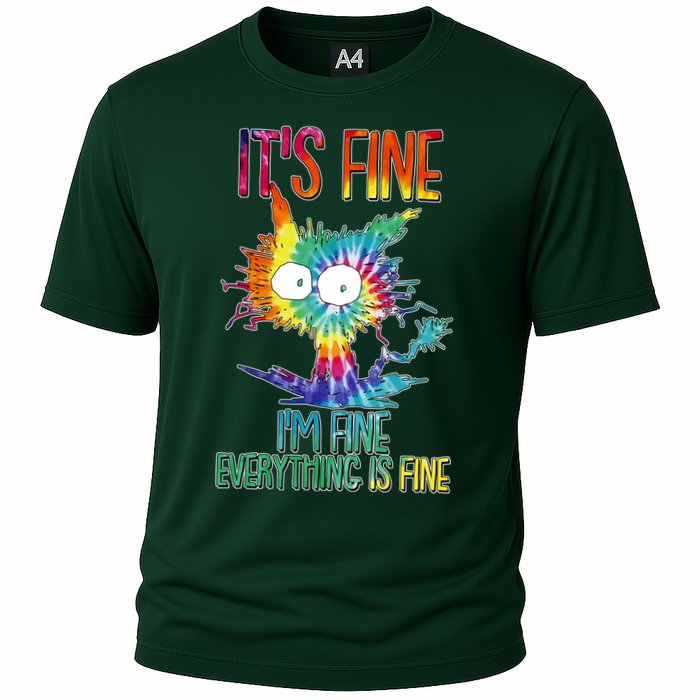 Funny It's Fine I'm Fine Everything Is Fine Tie Dye Cat Performance Shirt