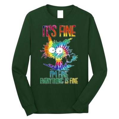 Funny It's Fine I'm Fine Everything Is Fine Tie Dye Cat Long Sleeve Shirt