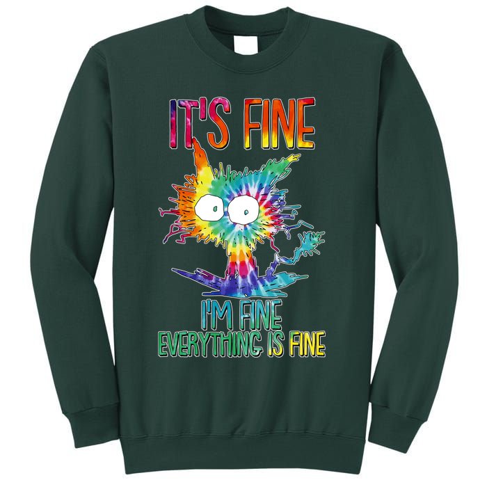 Funny It's Fine I'm Fine Everything Is Fine Tie Dye Cat Sweatshirt