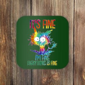 Funny It's Fine I'm Fine Everything Is Fine Tie Dye Cat Coaster