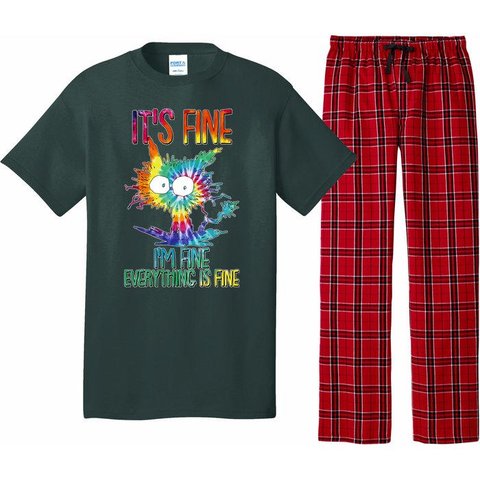 Funny It's Fine I'm Fine Everything Is Fine Tie Dye Cat Pajama Set