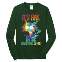 Funny It's Fine I'm Fine Everything Is Fine Tie Dye Cat Tall Long Sleeve T-Shirt