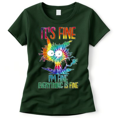 Funny It's Fine I'm Fine Everything Is Fine Tie Dye Cat Womens T-Shirt