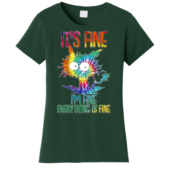 Funny It's Fine I'm Fine Everything Is Fine Tie Dye Cat Women's T-Shirt