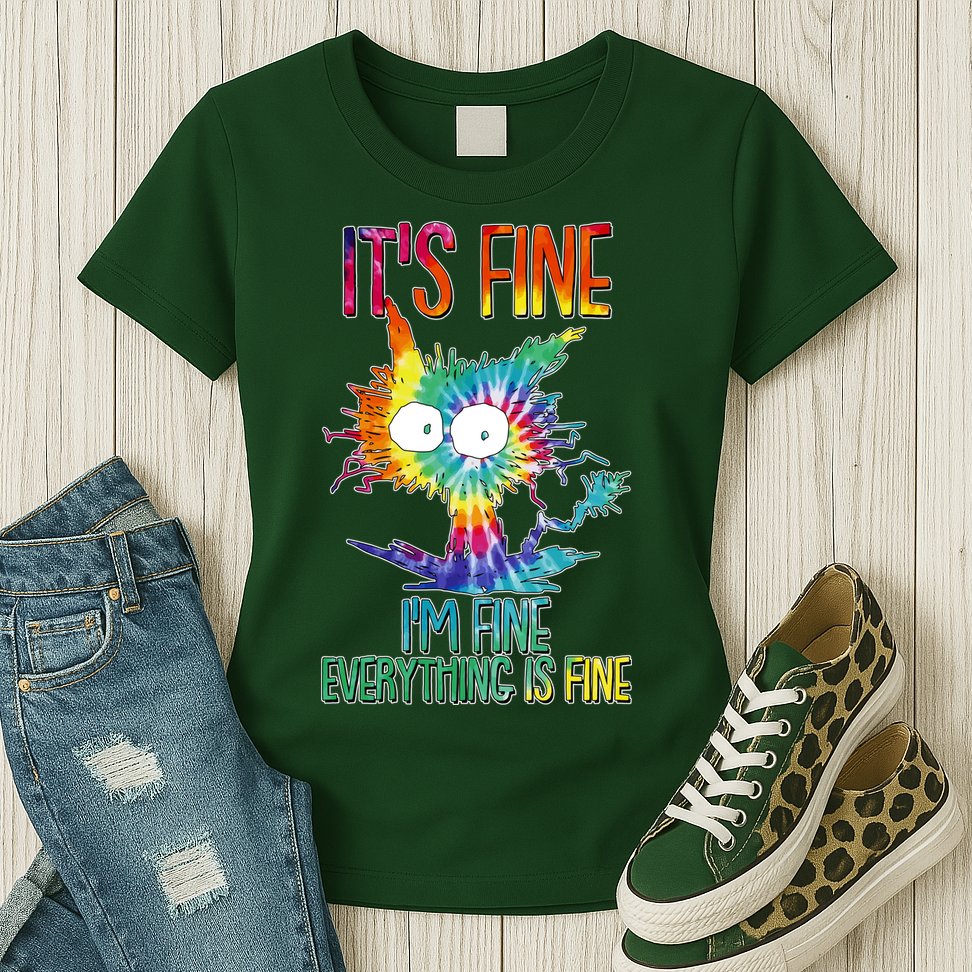 Funny It's Fine I'm Fine Everything Is Fine Tie Dye Cat Womens T-Shirt