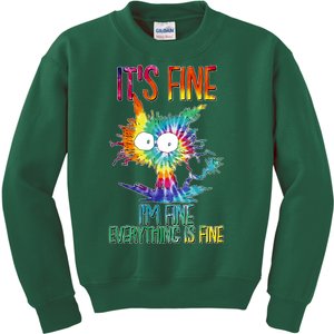 Funny It's Fine I'm Fine Everything Is Fine Tie Dye Cat Kids Sweatshirt