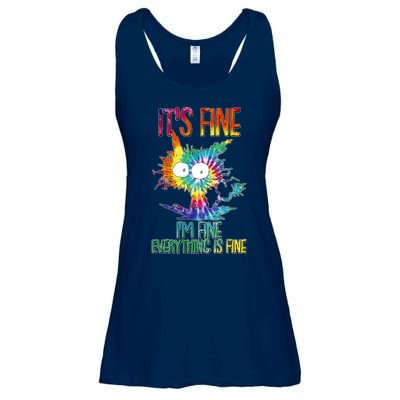 Funny It's Fine I'm Fine Everything Is Fine Tie Dye Cat Ladies Essential Flowy Tank