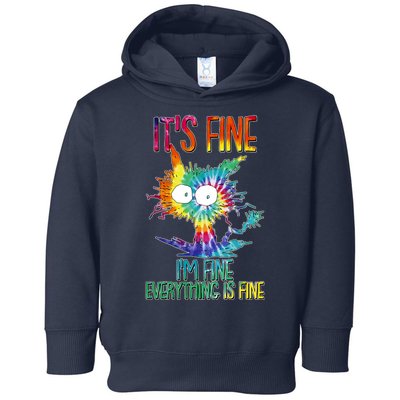 Funny It's Fine I'm Fine Everything Is Fine Tie Dye Cat Toddler Hoodie