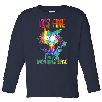 Funny It's Fine I'm Fine Everything Is Fine Tie Dye Cat Toddler Long Sleeve Shirt