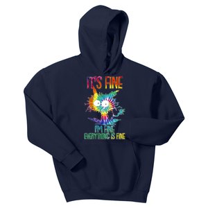 Funny It's Fine I'm Fine Everything Is Fine Tie Dye Cat Kids Hoodie