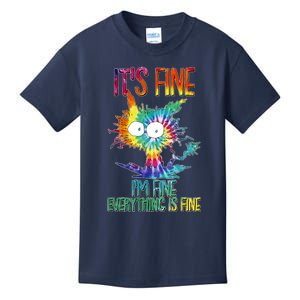 Funny It's Fine I'm Fine Everything Is Fine Tie Dye Cat Kids T-Shirt