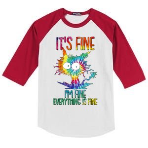 Funny It's Fine I'm Fine Everything Is Fine Tie Dye Cat Kids Colorblock Raglan Jersey