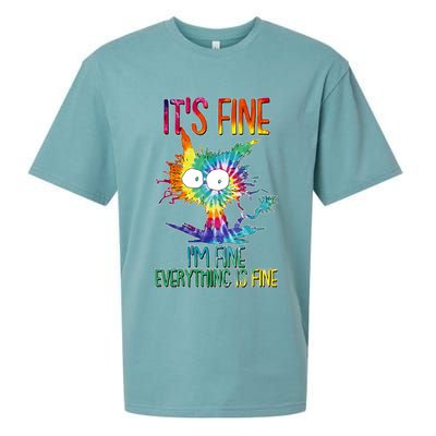 Funny It's Fine I'm Fine Everything Is Fine Tie Dye Cat Sueded Cloud Jersey T-Shirt