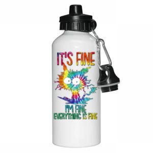 Funny It's Fine I'm Fine Everything Is Fine Tie Dye Cat Aluminum Water Bottle