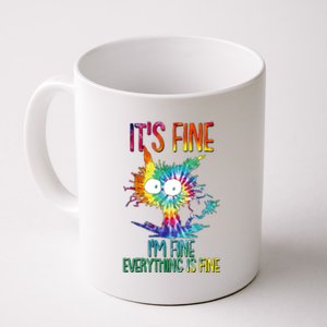 Funny It's Fine I'm Fine Everything Is Fine Tie Dye Cat Coffee Mug