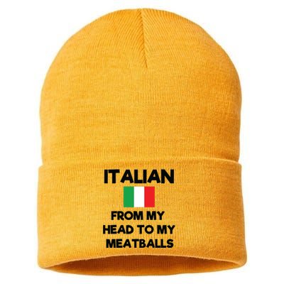 Funny Italian From My Head To My Meatballs Humor Joke Sustainable Knit Beanie