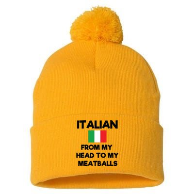 Funny Italian From My Head To My Meatballs Humor Joke Pom Pom 12in Knit Beanie