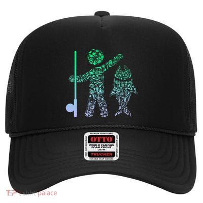 Fishing Icon For Fisherman Fishing High Crown Mesh Back Trucker Hat