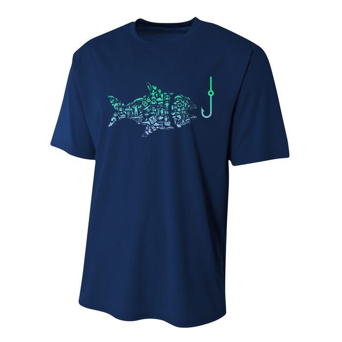 Fishing Icon For Fisherman Fish Hook Fishing Performance Sprint T-Shirt