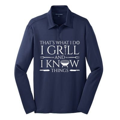 Fun I Grill And Know Things Meat Lover Barbecue Silk Touch Performance Long Sleeve Polo