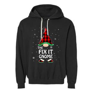 Fix It Gnome Buffalo Plaid Matching Family Christmas Garment-Dyed Fleece Hoodie