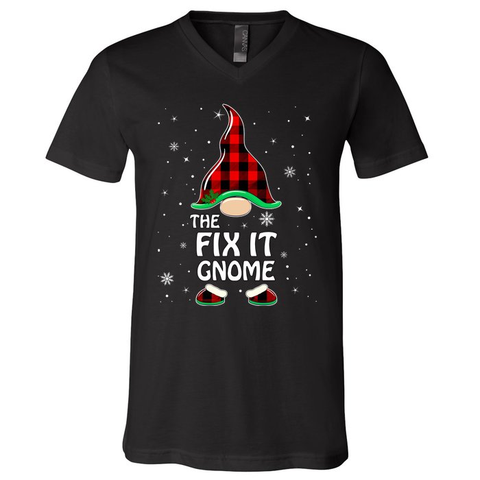 Fix It Gnome Buffalo Plaid Matching Family Christmas V-Neck T-Shirt