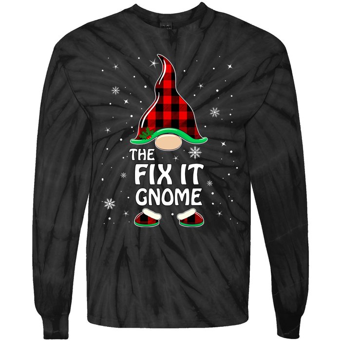 Fix It Gnome Buffalo Plaid Matching Family Christmas Tie-Dye Long Sleeve Shirt