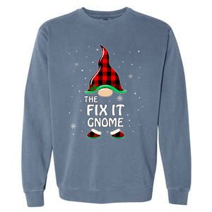 Fix It Gnome Buffalo Plaid Matching Family Christmas Garment-Dyed Sweatshirt