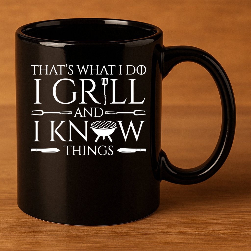 Fun I Grill And Know Things Meat Lover Barbecue Dad Gift 11oz C Handle Ceramic Mug