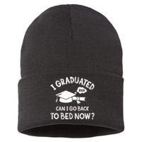 Funny I Graduated Can I Go Back To Bed Now For Graduation Sustainable Knit Beanie