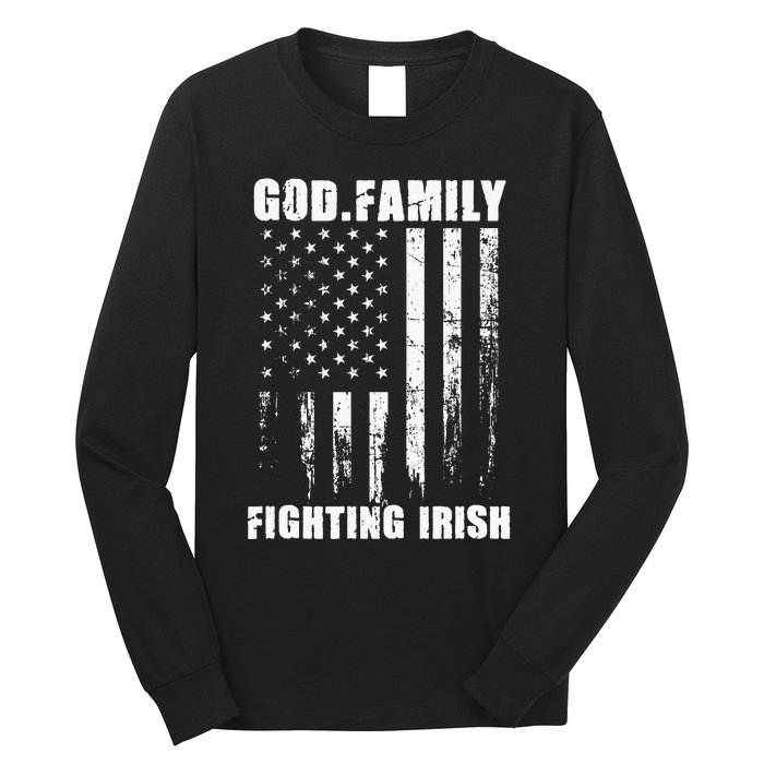 Fighting Irish God. Family. Vintage Usa Flag Long Sleeve Shirt