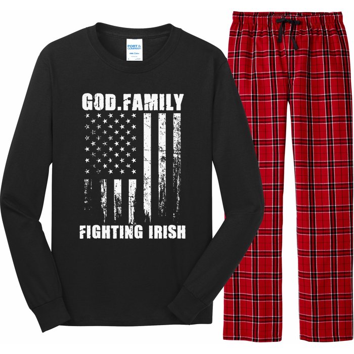 Fighting Irish God. Family. Vintage Usa Flag Long Sleeve Pajama Set