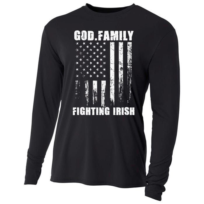 Fighting Irish God. Family. Vintage Usa Flag Cooling Performance Long Sleeve Crew