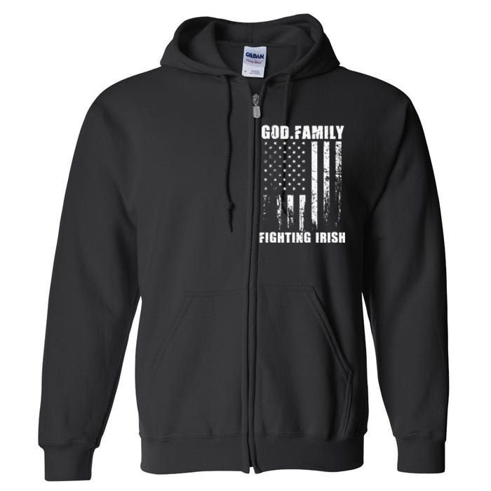 Fighting Irish God. Family. Vintage Usa Flag Full Zip Hoodie