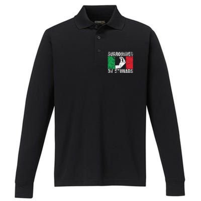 Funny Italian Gift Cool Surrounded By Stunads Gift Performance Long Sleeve Polo