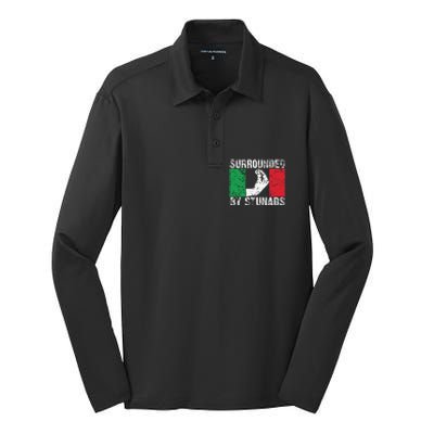 Funny Italian Gift Cool Surrounded By Stunads Gift Silk Touch Performance Long Sleeve Polo