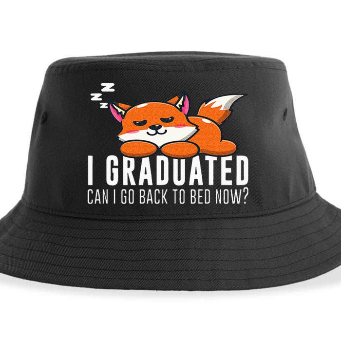 Funny I Graduated Can I Go Back To Bed Now Fox Graduation Sustainable Bucket Hat