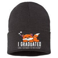 Funny I Graduated Can I Go Back To Bed Now Fox Graduation Sustainable Knit Beanie