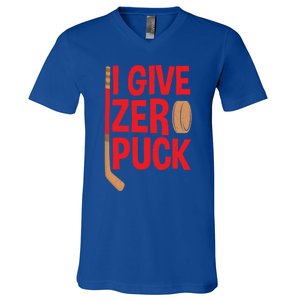 Funny I Give Zero Puck Hockey Puck Collectors Gift Funny Gift V-Neck T-Shirt