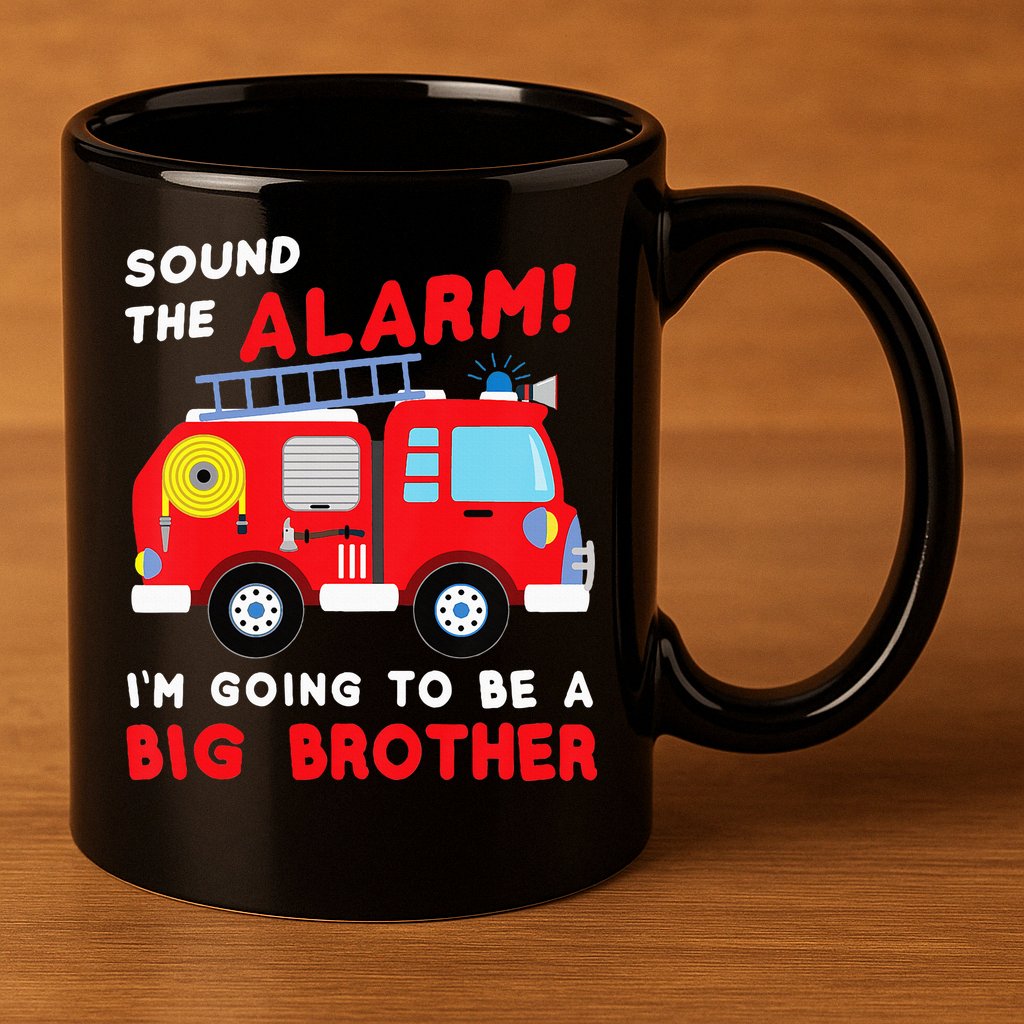 Firetruck I'm Going To Be A Big Brother New Baby 11oz C Handle Ceramic Mug