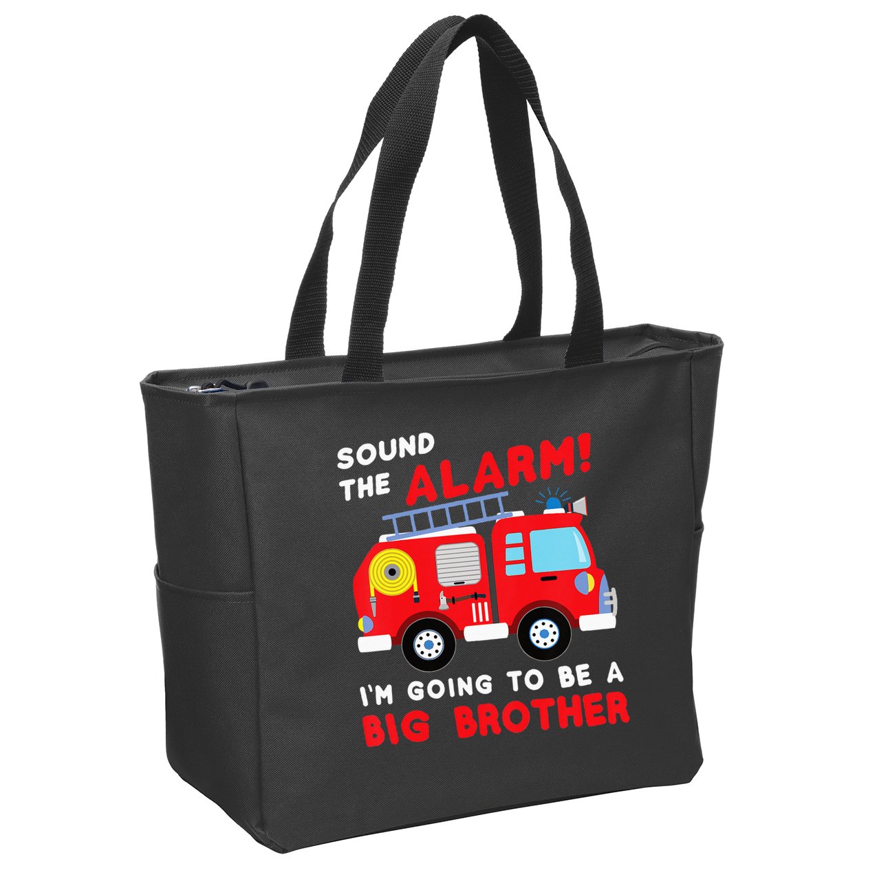 Firetruck I'm Going To Be A Big Brother New Baby Zip Tote Bag