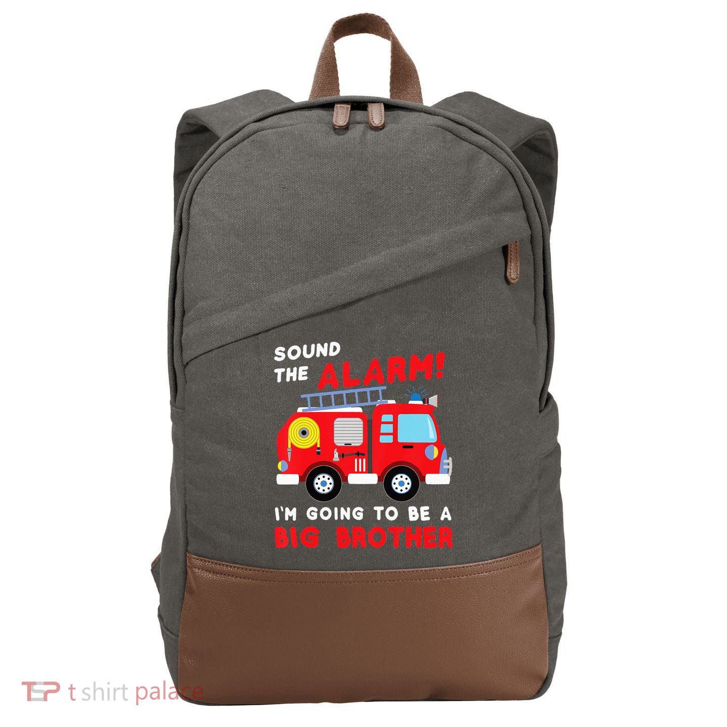 Firetruck I'm Going To Be A Big Brother New Baby Cotton Canvas Backpack