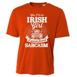 Funny irish girl woman speak fluent sarcasm St Patricks day Cooling Performance Crew T-Shirt