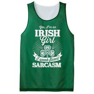 Funny irish girl woman speak fluent sarcasm St Patricks day Mesh Reversible Basketball Jersey Tank